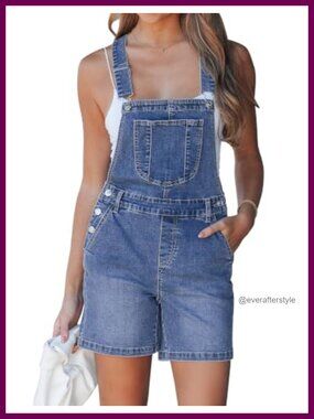 Women's Denim Short Overalls Adjustable Strap Bib Jean Shortalls